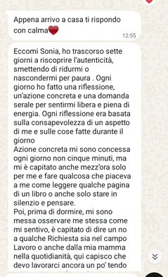 Messaggio di una partecipante che racconta sette giorni di riflessioni e azioni concrete quotidiane