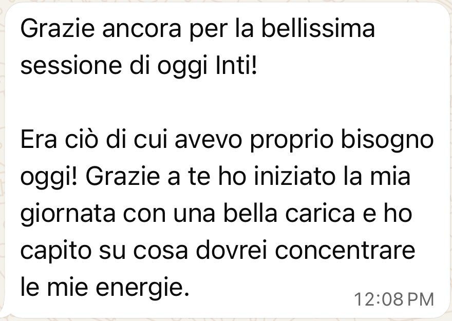 Messaggio di una partecipante che racconta di aver iniziato la giornata con energia e di aver capito su cosa concentrarsi