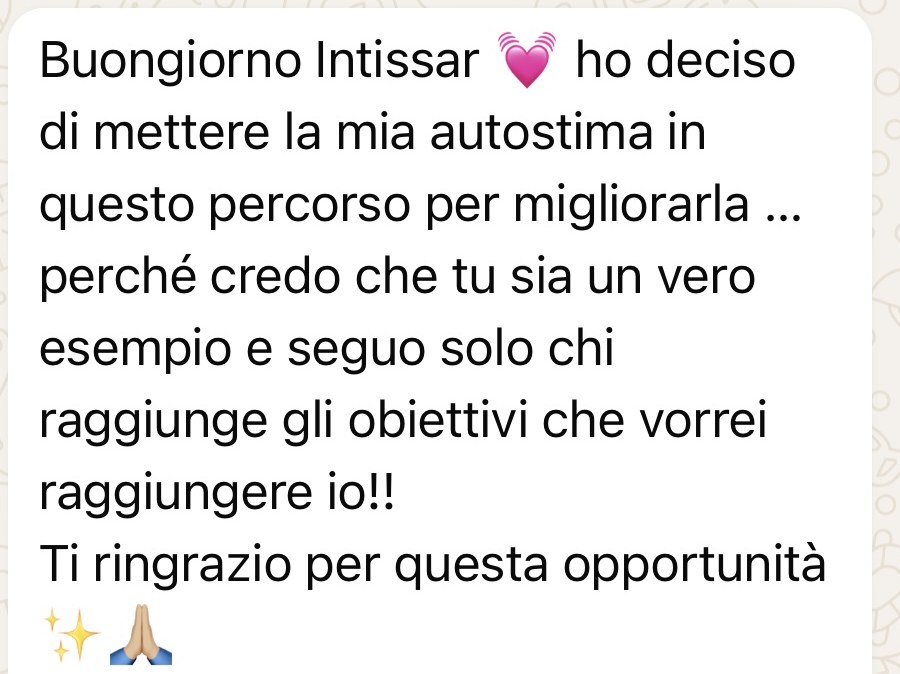 Messaggio di una partecipante che racconta di aver deciso di lavorare sulla propria autostima
